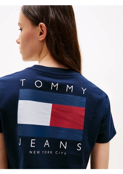 Tjw Reg Sh Tommy Us Flag Ss Tee Kadın Mavi T-Shirt DW0DW21423C1G fırsatları