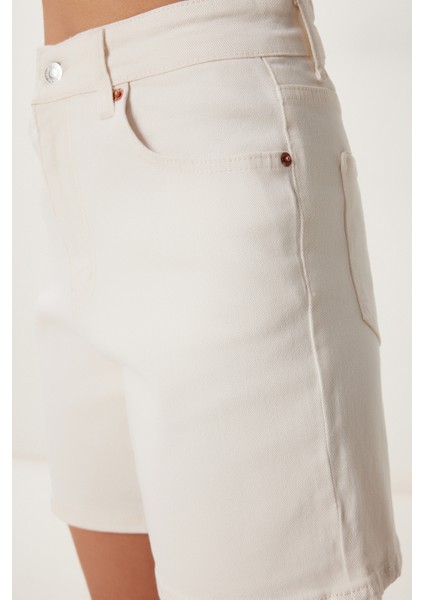 Bermuda Denim Şort Krem LUT0017
