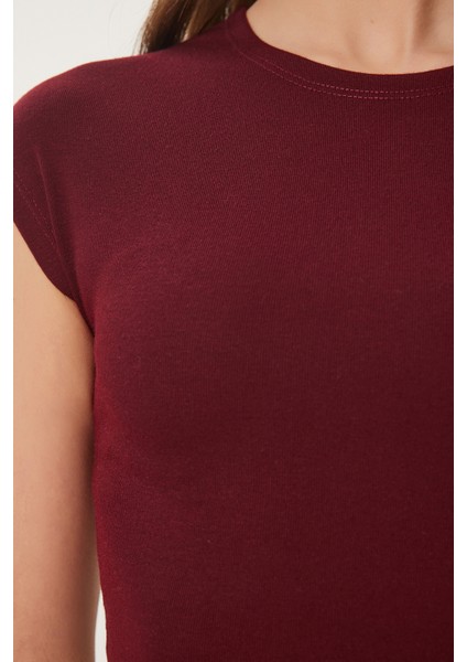 Basic Crop Örme Bluz Bordo LFW0005