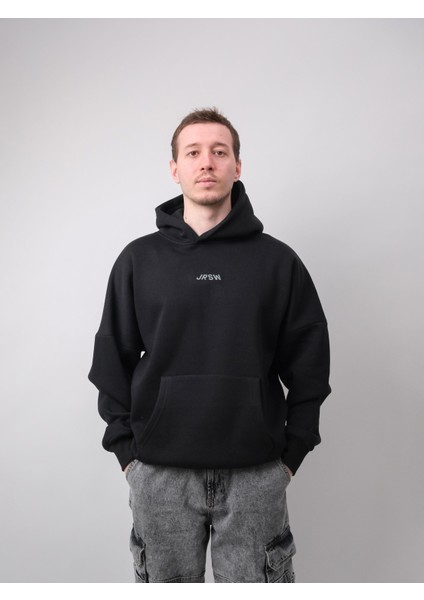 Runner's High, Siyah Oversize Kapüşonlu Sweatshirt