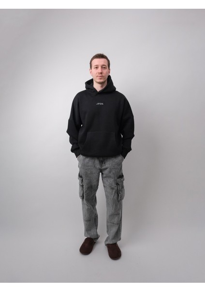 Runner's High, Siyah Oversize Kapüşonlu Sweatshirt