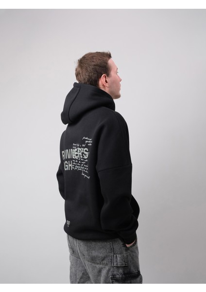 Runner's High, Siyah Oversize Kapüşonlu Sweatshirt
