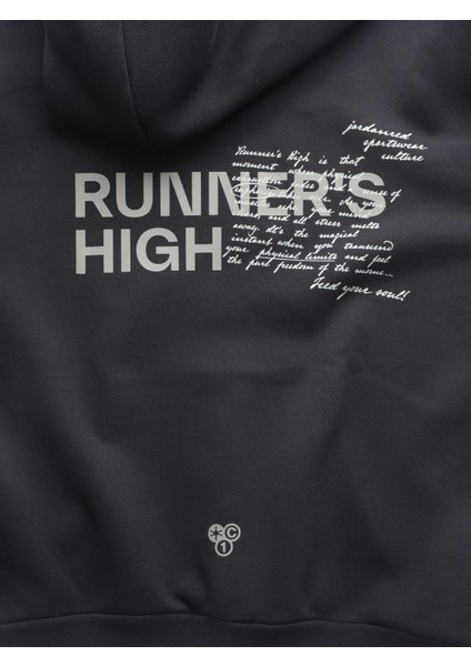 Runner's High, Siyah Oversize Kapüşonlu Sweatshirt