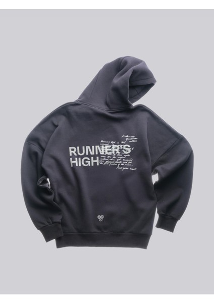 Runner's High, Siyah Oversize Kapüşonlu Sweatshirt