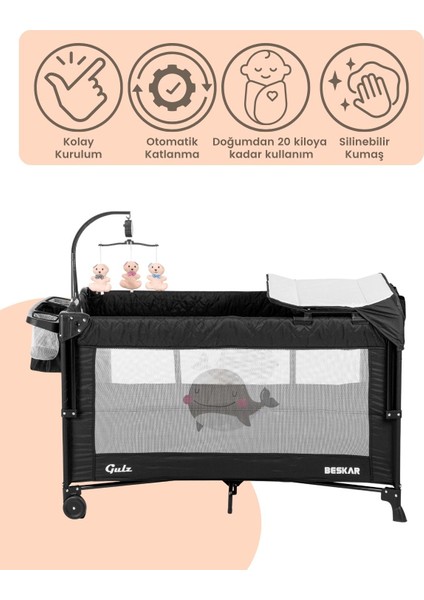 Beskar Anne Yanı Sallanır Cibinlikli Dönenceli Alt Açmalı Oyun Parkı Park Yatak Bebek Beşiği 70X120 CM fiyatları