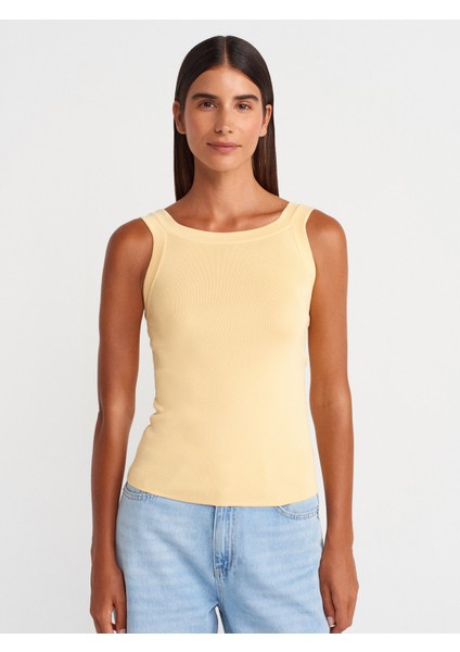 10770 Kare Yaka Askılı Triko Bluz-Sarı