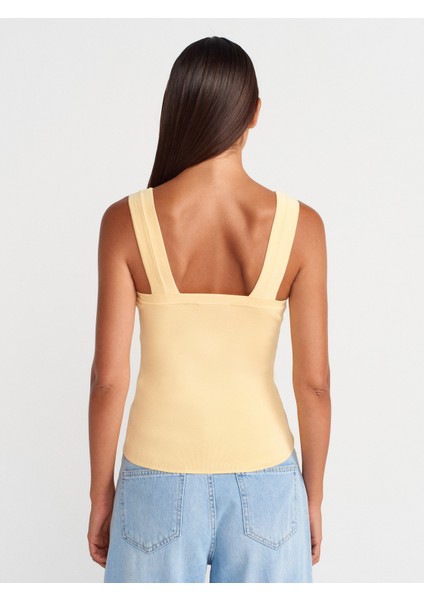 10770 Kare Yaka Askılı Triko Bluz-Sarı fiyatları