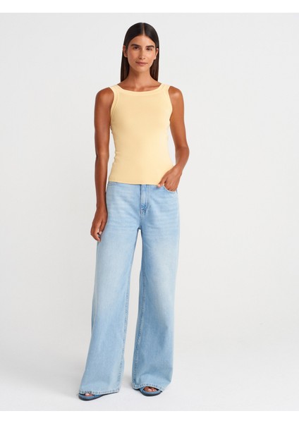 10770 Kare Yaka Askılı Triko Bluz-Sarı fırsatları