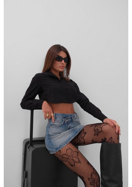 Manşet Detay Crop Siyah Gömlek fiyatları