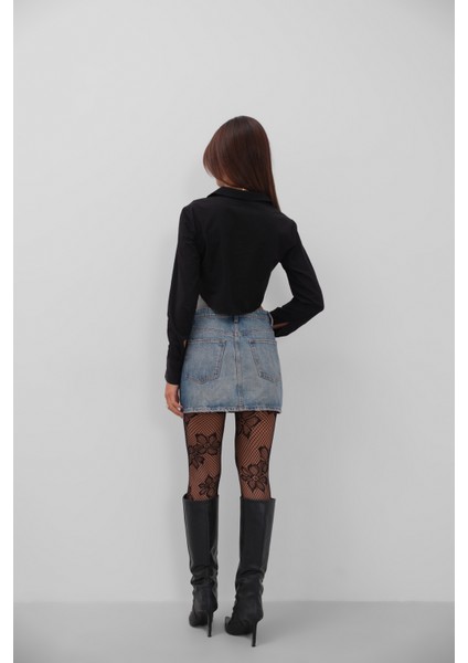 Manşet Detay Crop Siyah Gömlek indirimleri