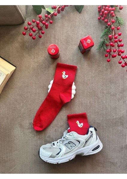 Sevimli Unisex Beyaz Ördek Nakışlı Renkli Casual Yazlık Kışlık Soket Çorap