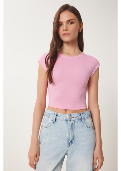 Basic Crop Örme Bluz Pembe LFW0005