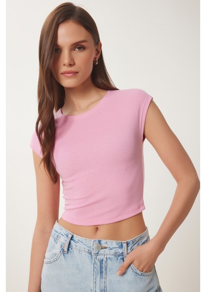 Basic Crop Örme Bluz Pembe LFW0005 fiyatları