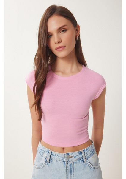 Basic Crop Örme Bluz Pembe LFW0005 modelleri