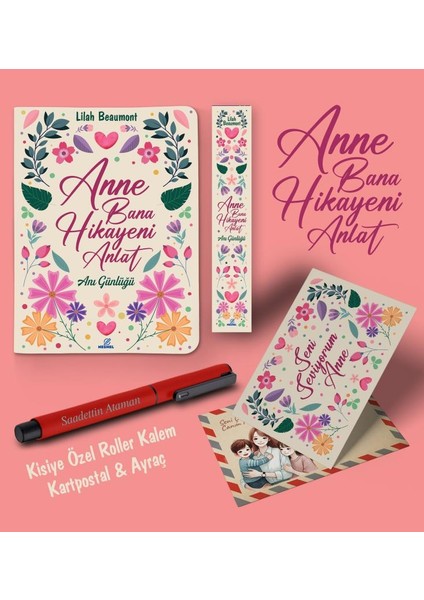 Kişiye Özel Anne Bana Hikayeni Anlat Ayraç Kartpostal Kalem - Kırmızı