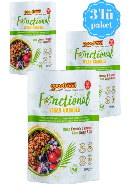 3lu Fırsat Paketi Vegan Çikolata & Çilek granola, 3x200 gr