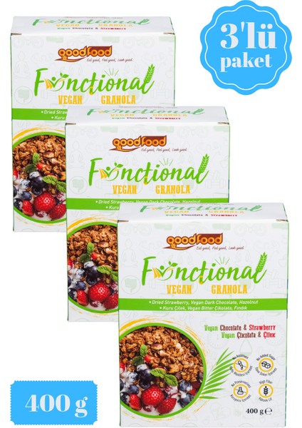 3'lu Paket Vegan Çikolata & Çilek granola, 3x400 gr