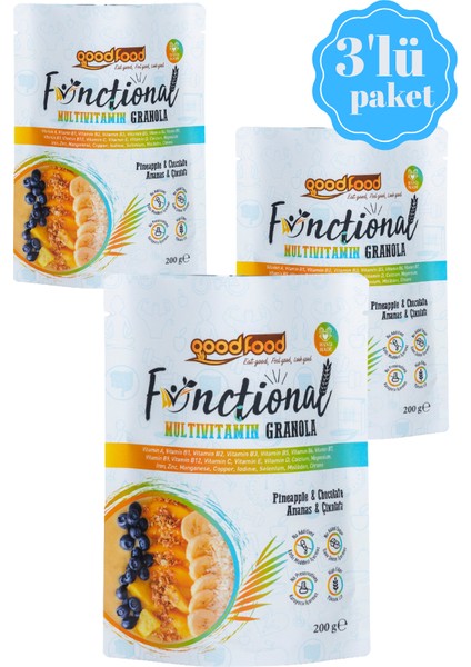 3lu Fırsat Paketi Ananaslı & Çikolatalı granola, Yüksek Lifli, Vitaminli & Mineralli, 3x200 gr