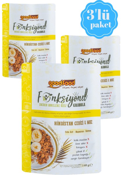 Emziren Annelere Özel Malt ve 7 Özel Bitki İçeren granola, 3'lu Paket Hindistan Cevizi & Muzlu, 3x140 gr