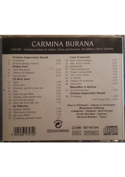 Dikkat CD Carl Orff – Carmina Burana fiyatları