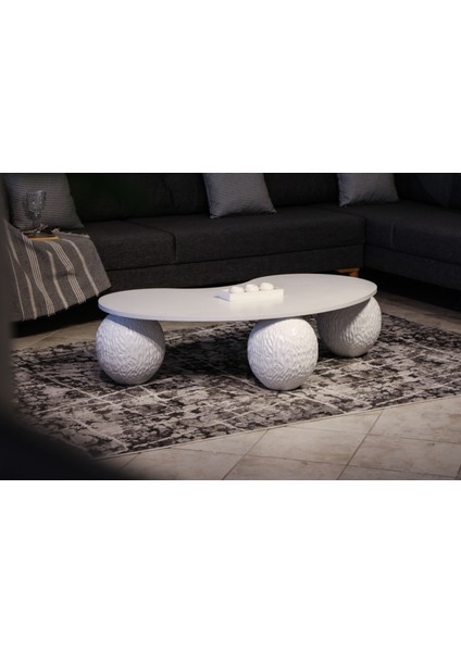 Modern Orta Sehpa & Top Sehpa Cam Sehpa & Küre Orta Sehpa - Dragon (Beyaz) - Fasulye - Beyaz Mdf fırsatları