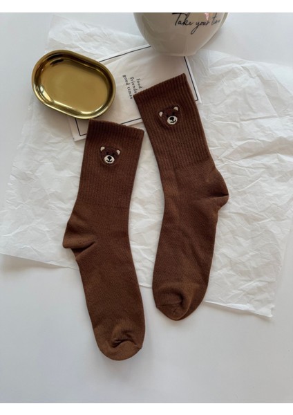 Ayı Tedy Nakışlı Sevimli Yazlık Kışlık 3 Renk Unisex 3 Çift Soket Çorap Seti