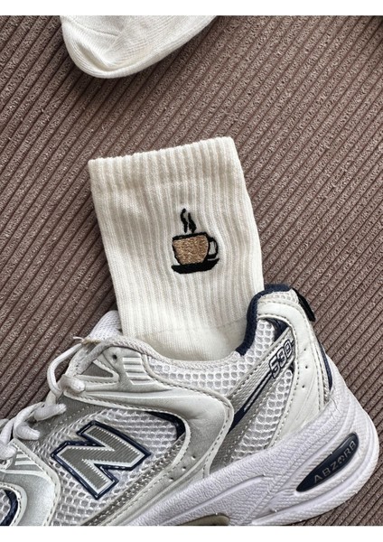 Minimal Sevimli Fincan Kahve Latte ve Bardak Nakışlı Unisex 2 Çift Çorap Seti modelleri