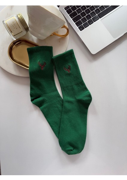 Geyik Nakışlı Renkli Yazlık Kışlık Pamuklu Unisex Soket Çorap