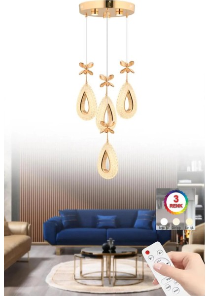 Istanbul Avize Hera 4'lü Gold Kumandalı 3 Renk Ledli Modern LED Avize