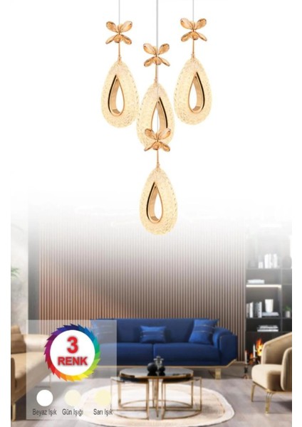 Istanbul Avize Hera 4'lü Gold Kumandalı 3 Renk Ledli Modern LED Avize