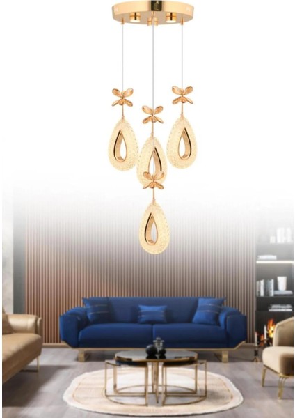Istanbul Avize Hera 4'lü Gold Kumandalı 3 Renk Ledli Modern LED Avize