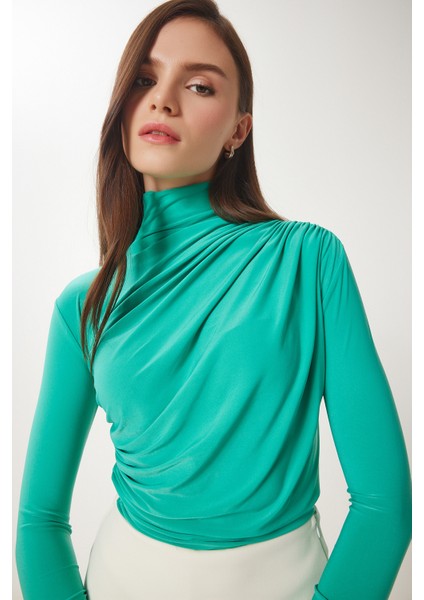 Büzgü Detaylı Sandy Bluz Açık Yeşil LFF0001 modelleri
