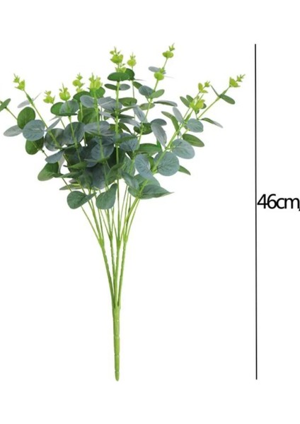 Yapay 16 Dallı Islak Okaliptus Bitkisi 46 cm Yeşil Renk Ev Dekor Aranjman Vazo Banyo Süsü