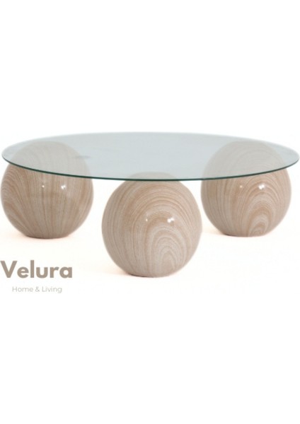 Modern Orta Sehpa & Top Sehpa Cam Sehpa & Küre Orta Sehpa - Natural - Yuvarlak - Şeffaf Cam