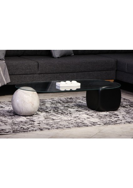 Modern Orta Sehpa & Top Sehpa Cam Sehpa & Küre Orta Sehpa - 1 Pleksi Top & 1 Siyah Zar - Oval - Şeffaf Cam fiyatları