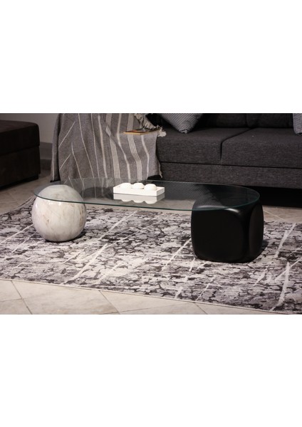 Modern Orta Sehpa & Top Sehpa Cam Sehpa & Küre Orta Sehpa - 1 Pleksi Top & 1 Siyah Zar - Oval - Şeffaf Cam fırsatları