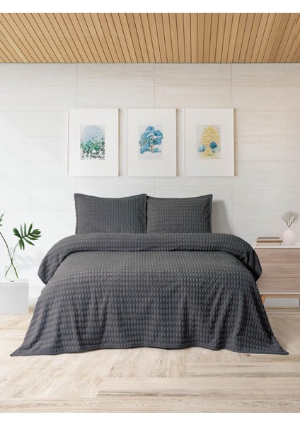 Modern Twist 3 Parça Çift Kişilik Battaniye Seti Kutulu 220X240 Koyu Gri fiyatları