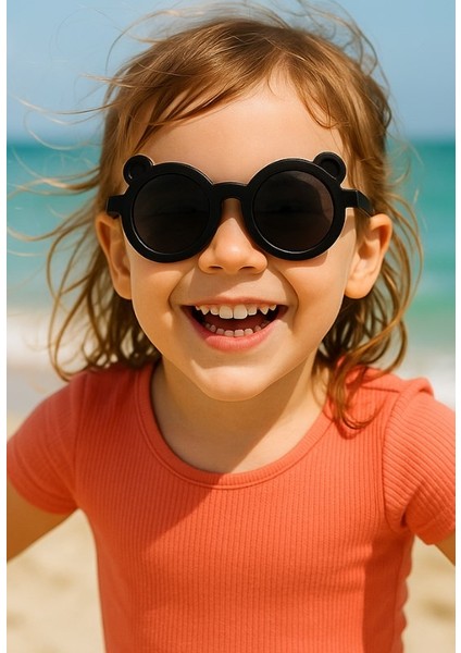 Kids Güneş Gözlüğü Siyah Ayıcık Çerçeve Uv 400 Korumalı Ce Belgeli Çocuk Güneş Gözlüğü