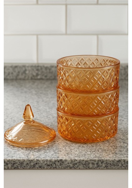 3 Katlı Cam Kapaklı Sunum & Saklama Kase Seti Amber 1500 ml fiyatları