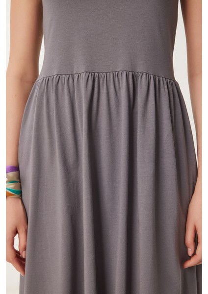 Halter Yaka Basic Yazlık Örme Elbise Gri LCR0053