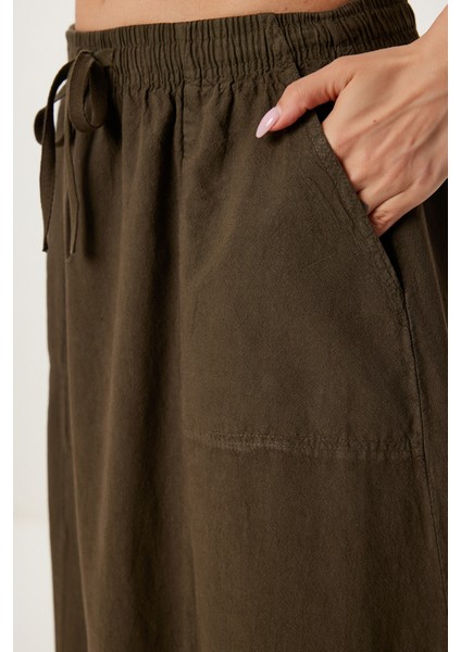 Soluk Efektli Kloş Denim Etek Haki LMX0074 indirimleri