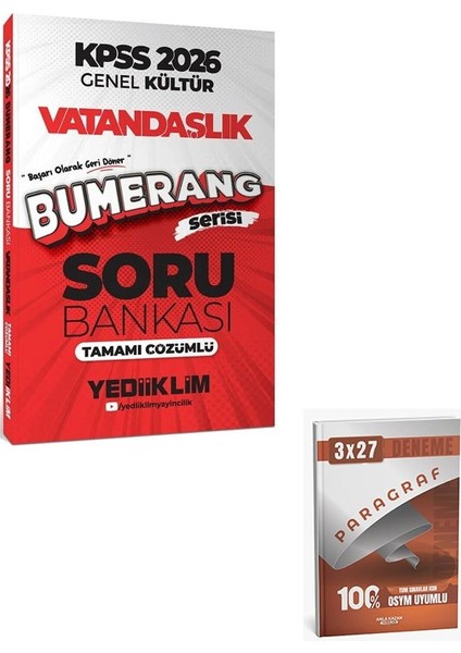 Yediiklim 2026 Kpss Vatandaşlık Bumerang Soru Bankası Çözümlü+Anla Kazan Paragraf