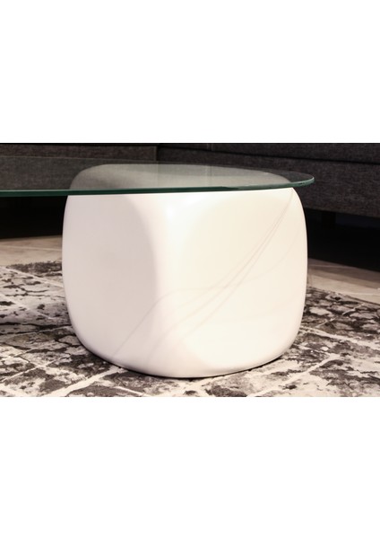 Modern Orta Sehpa & Top Sehpa Cam Sehpa & Küre Orta Sehpa - 1 Siyah Zar & 1 Beyaz Zar - Oval - Şeffaf Cam fiyatları