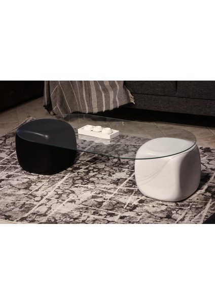 Modern Orta Sehpa & Top Sehpa Cam Sehpa & Küre Orta Sehpa - 1 Siyah Zar & 1 Beyaz Zar - Oval - Şeffaf Cam fırsatları
