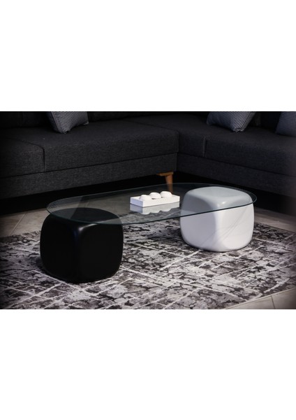 Modern Orta Sehpa & Top Sehpa Cam Sehpa & Küre Orta Sehpa - 1 Siyah Zar & 1 Beyaz Zar - Oval - Şeffaf Cam indirimleri