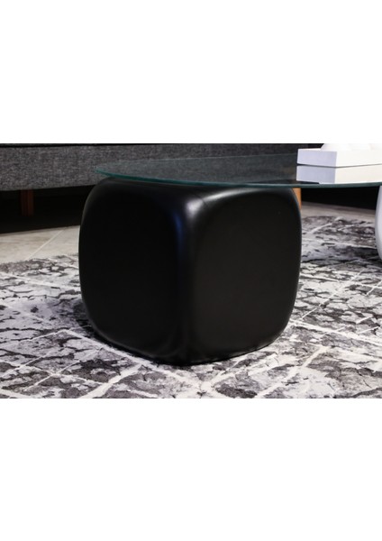 Modern Orta Sehpa & Top Sehpa Cam Sehpa & Küre Orta Sehpa - 1 Siyah Zar & 1 Beyaz Zar - Oval - Şeffaf Cam