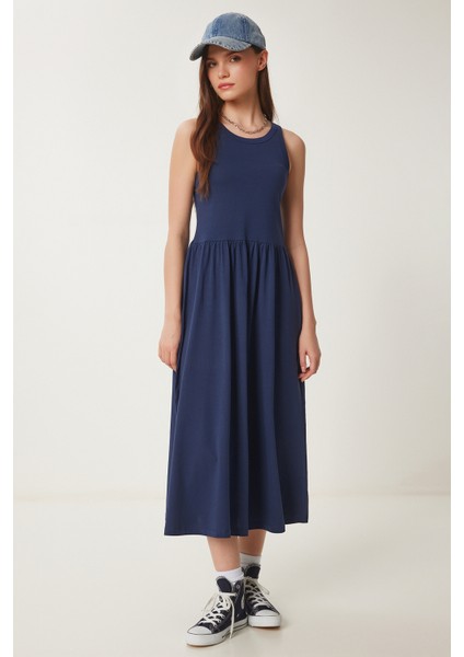 Halter Yaka Basic Yazlık Örme Elbise Lacivert LCR0053