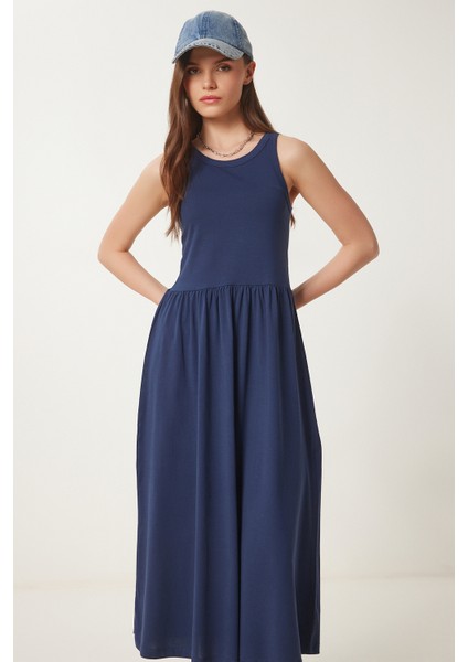 Halter Yaka Basic Yazlık Örme Elbise Lacivert LCR0053