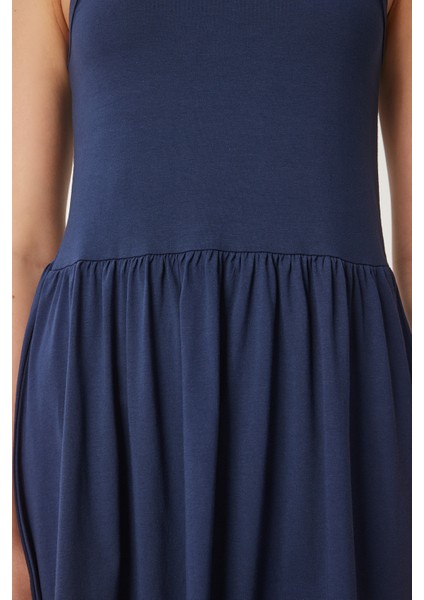 Halter Yaka Basic Yazlık Örme Elbise Lacivert LCR0053