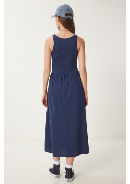 Halter Yaka Basic Yazlık Örme Elbise Lacivert LCR0053